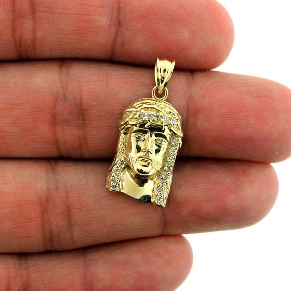 10K Yellow Gold CZ Jesus Head Face Pendant
